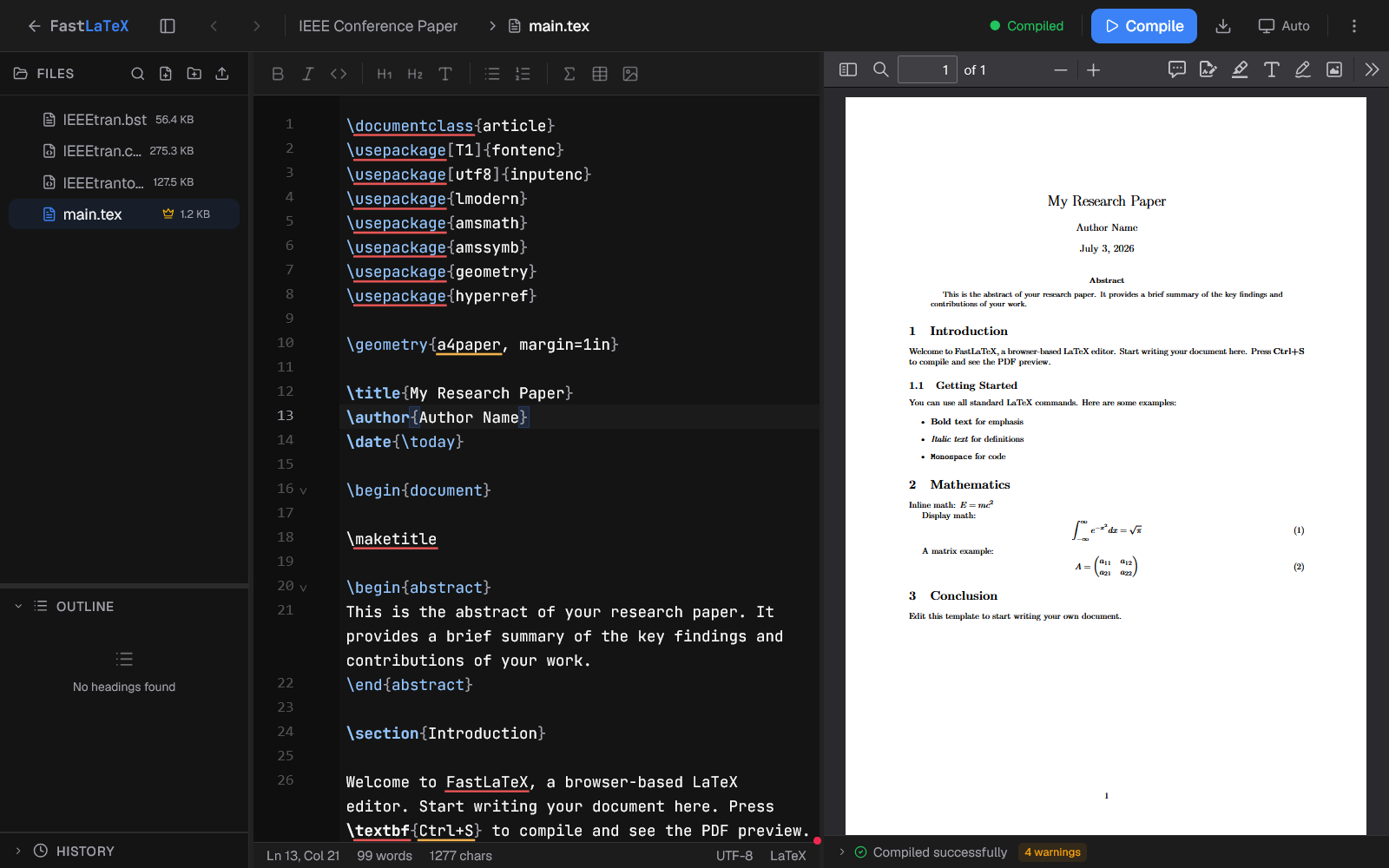 FastLaTeX: Browser-Based LaTeX Editor